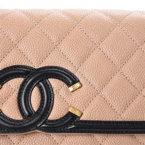 CHANEL Caviar Quilted Small CC Filigree Flap Beige